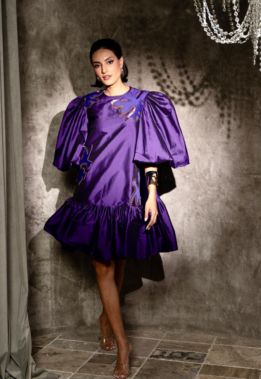 purple trapeze dress Purple Trapeze Dress - Purple Necktie Dress - Purple Shirt Dress - Hand Made - Made in France