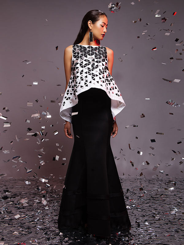 PRISM Black And White Trapeze Top