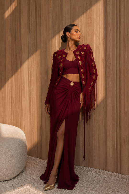 ZORA fringe jacket & drape skirt