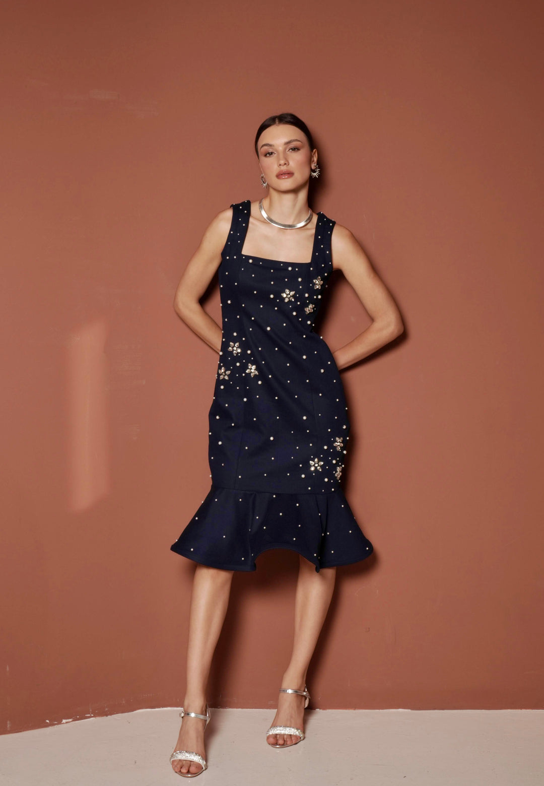 STAR Denim Dress With Peplum Hem