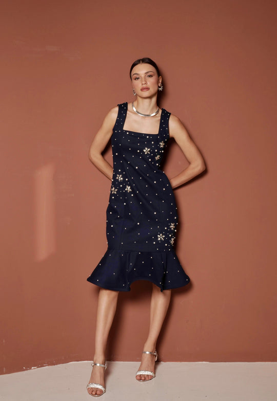 STAR Denim Dress With Peplum Hem