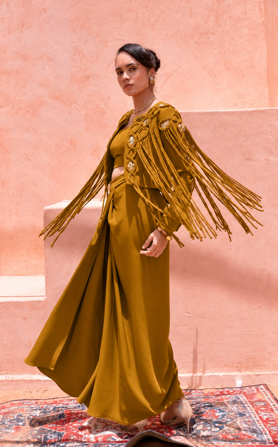 ZORA fringe jacket & drape skirt