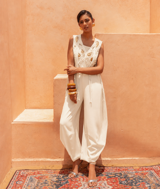RIYALI fringe vest & barrel pants