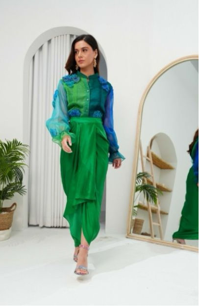 NYLA floral shirt with draped skirt