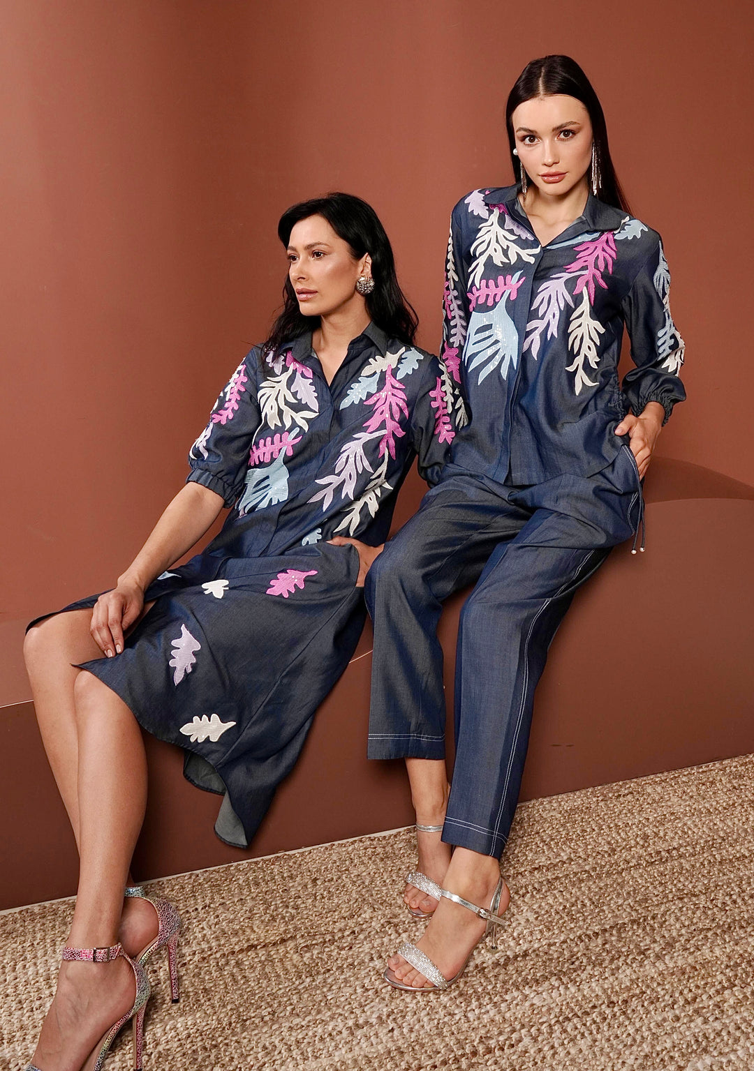 FORA Shirtdress With Sequins Applique