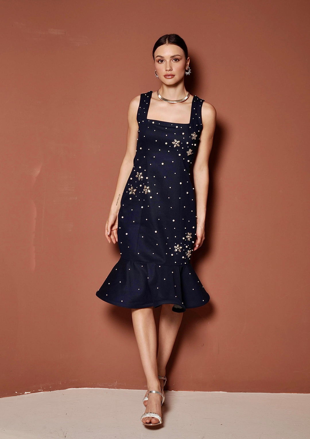 STAR Denim Dress With Peplum Hem