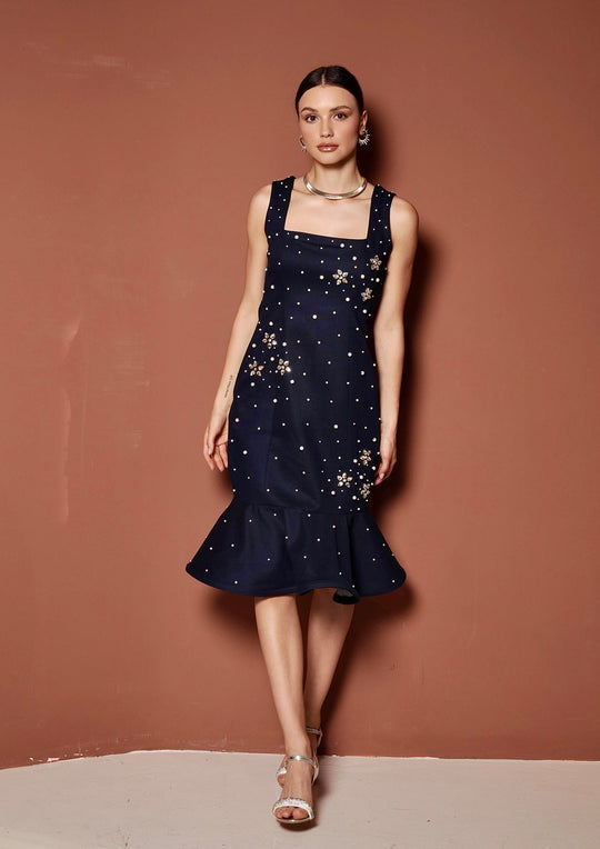 STAR Denim Dress With Peplum Hem