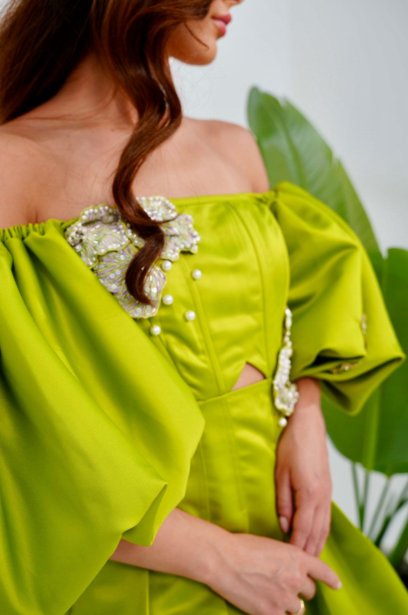 GINA lime-green corset dress