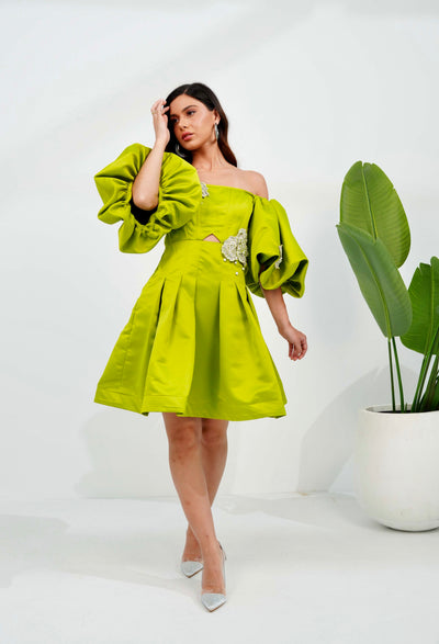 GINA lime-green corset dress