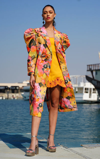 SILIA Printed Blazer With Embroidered Dress
