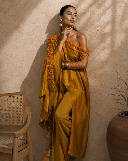 TALI one-shoulder kaftan & pants