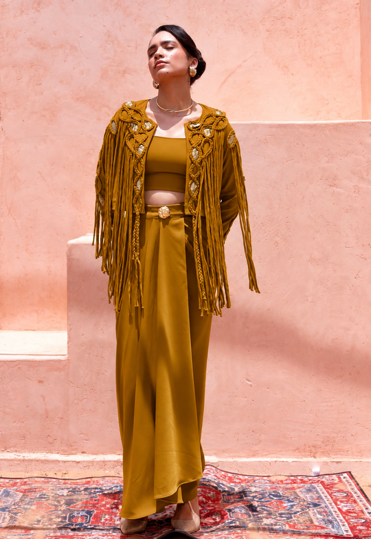 ZORA fringe jacket & drape skirt