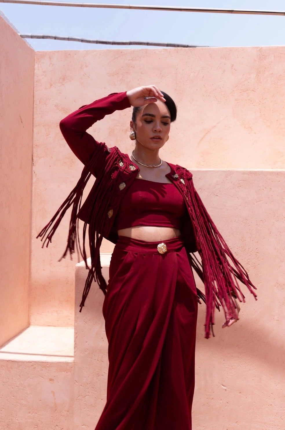 ZORA fringe jacket & drape skirt