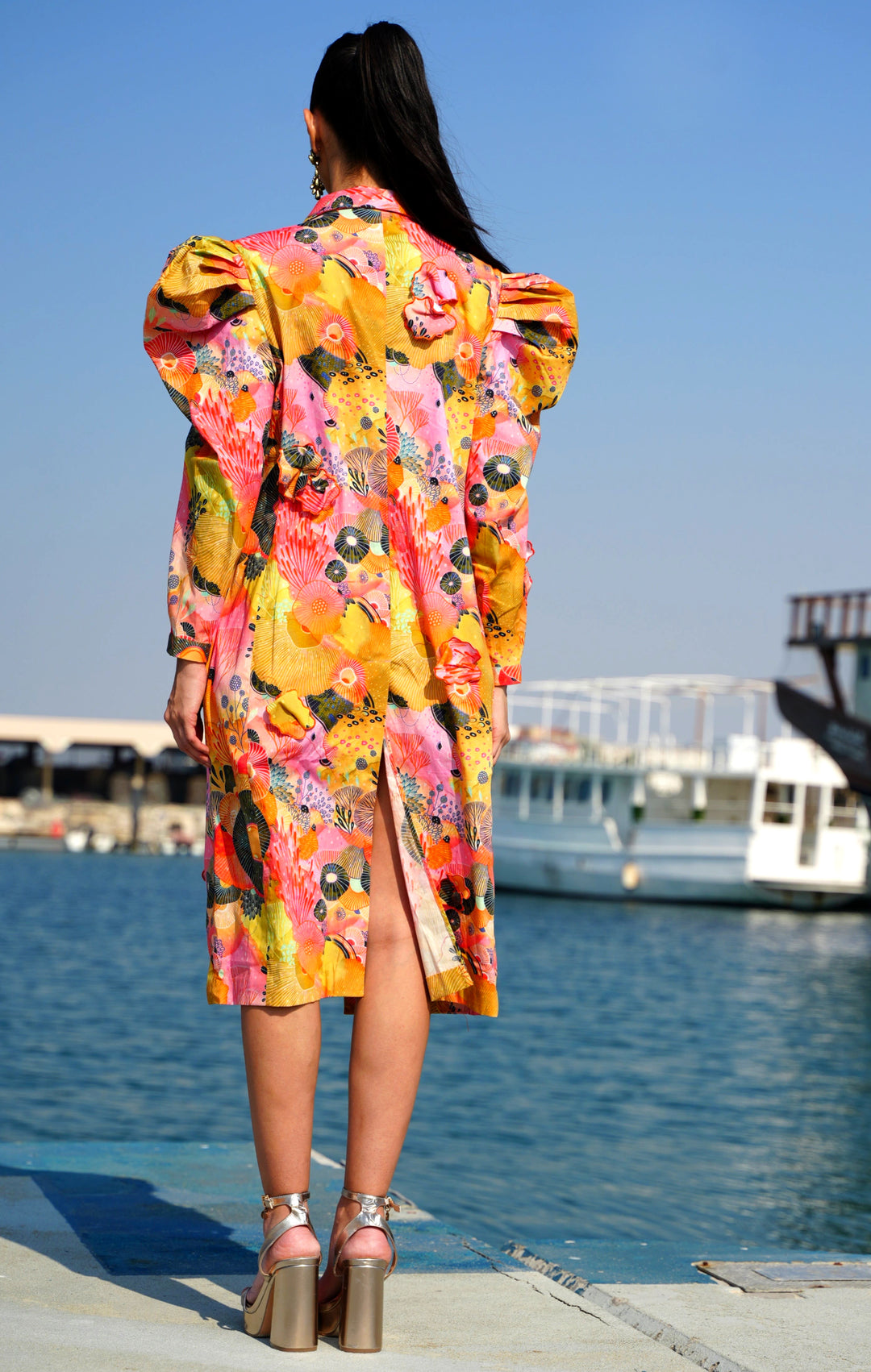 SILIA Printed Blazer With Embroidered Dress