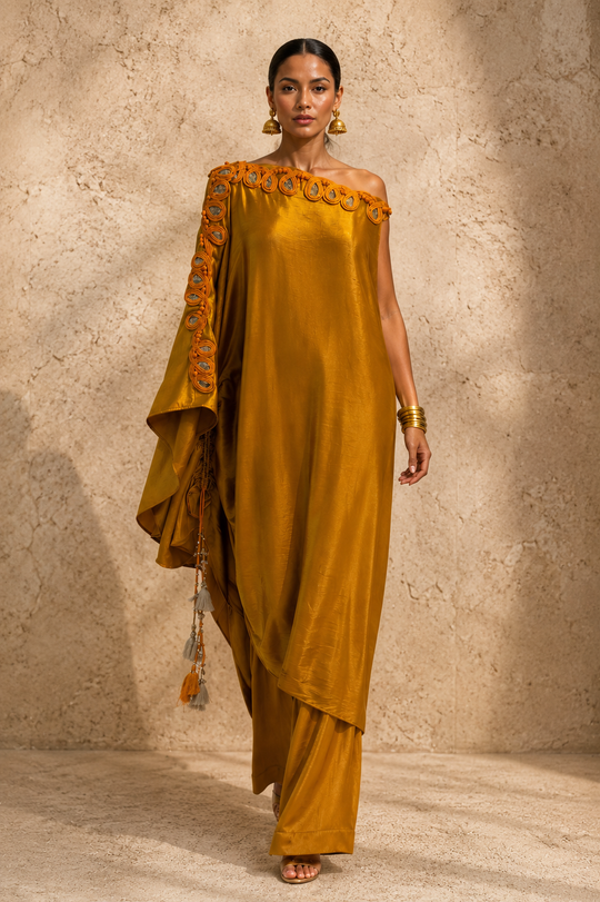 TALI one-shoulder kaftan & pants