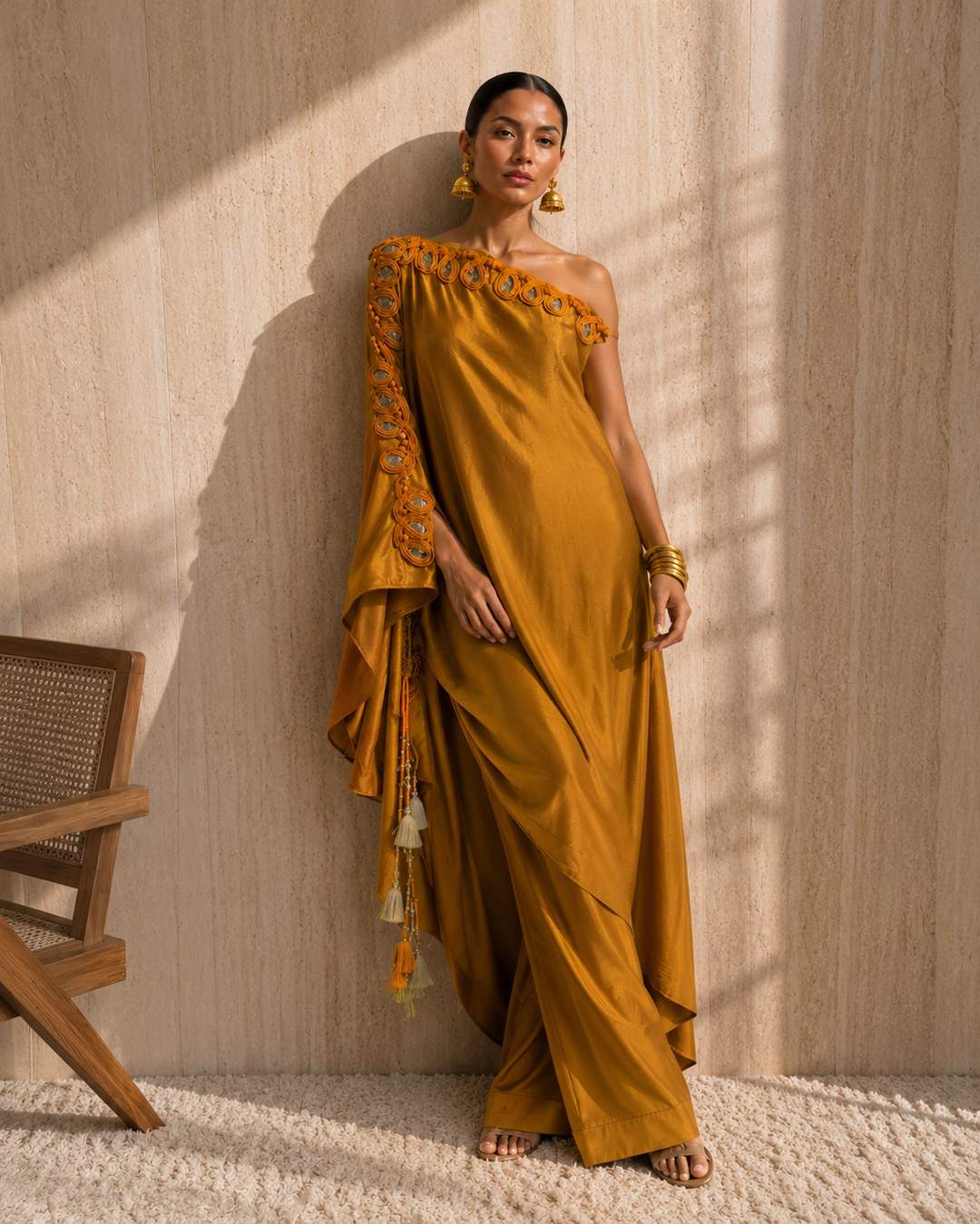 TALI one-shoulder kaftan & pants