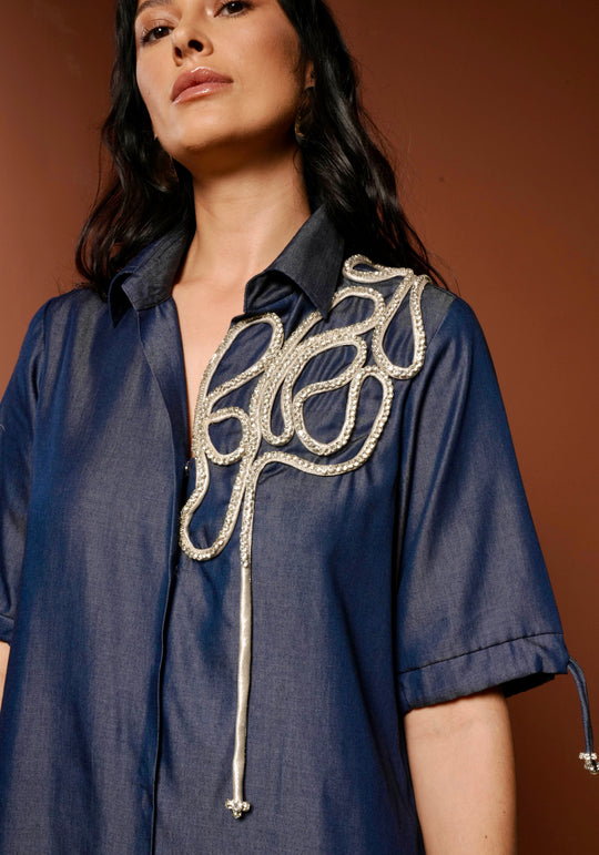 SALT Shirt Dress With Crystal Work
