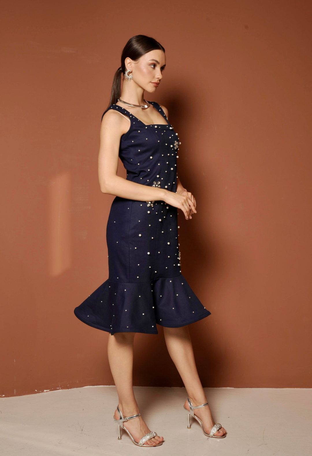 STAR Denim Dress With Peplum Hem