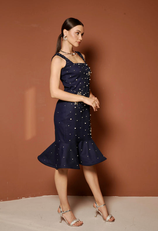 STAR Denim Dress With Peplum Hem