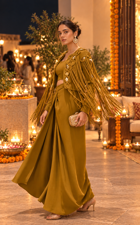 ZORA fringe jacket & drape skirt
