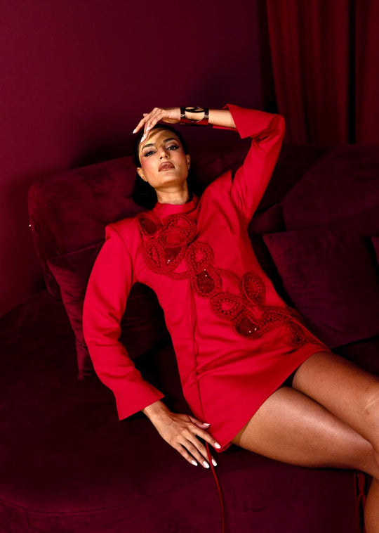 JIVA power-shoulder dress