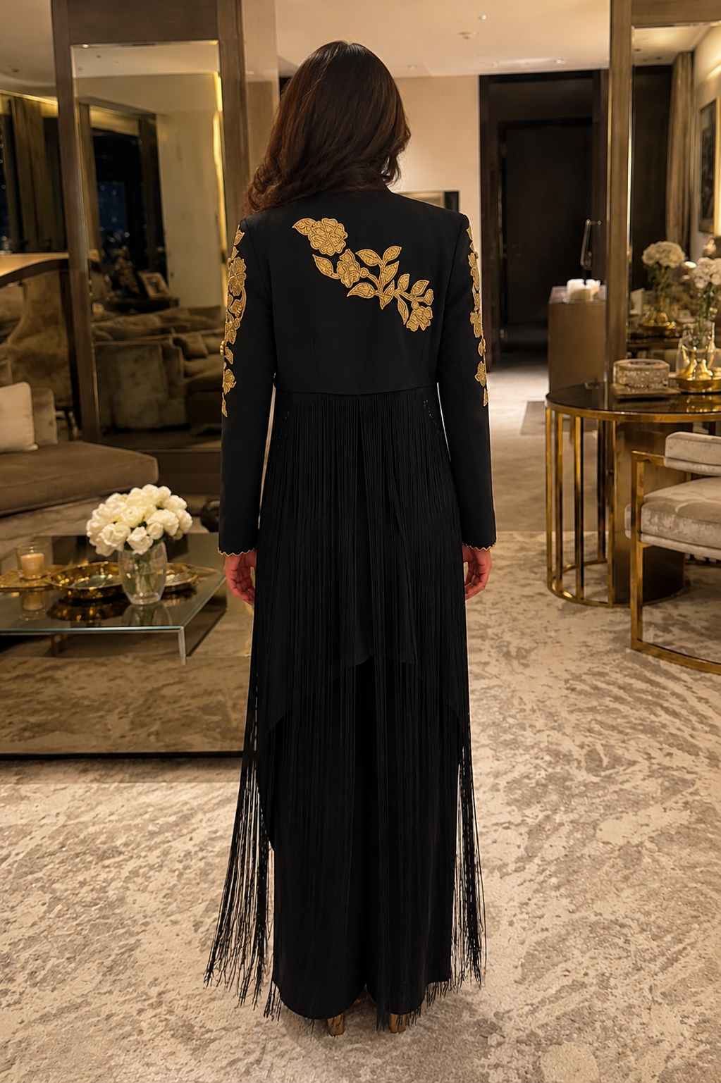 LAZIA fringe jacket & drape skirt