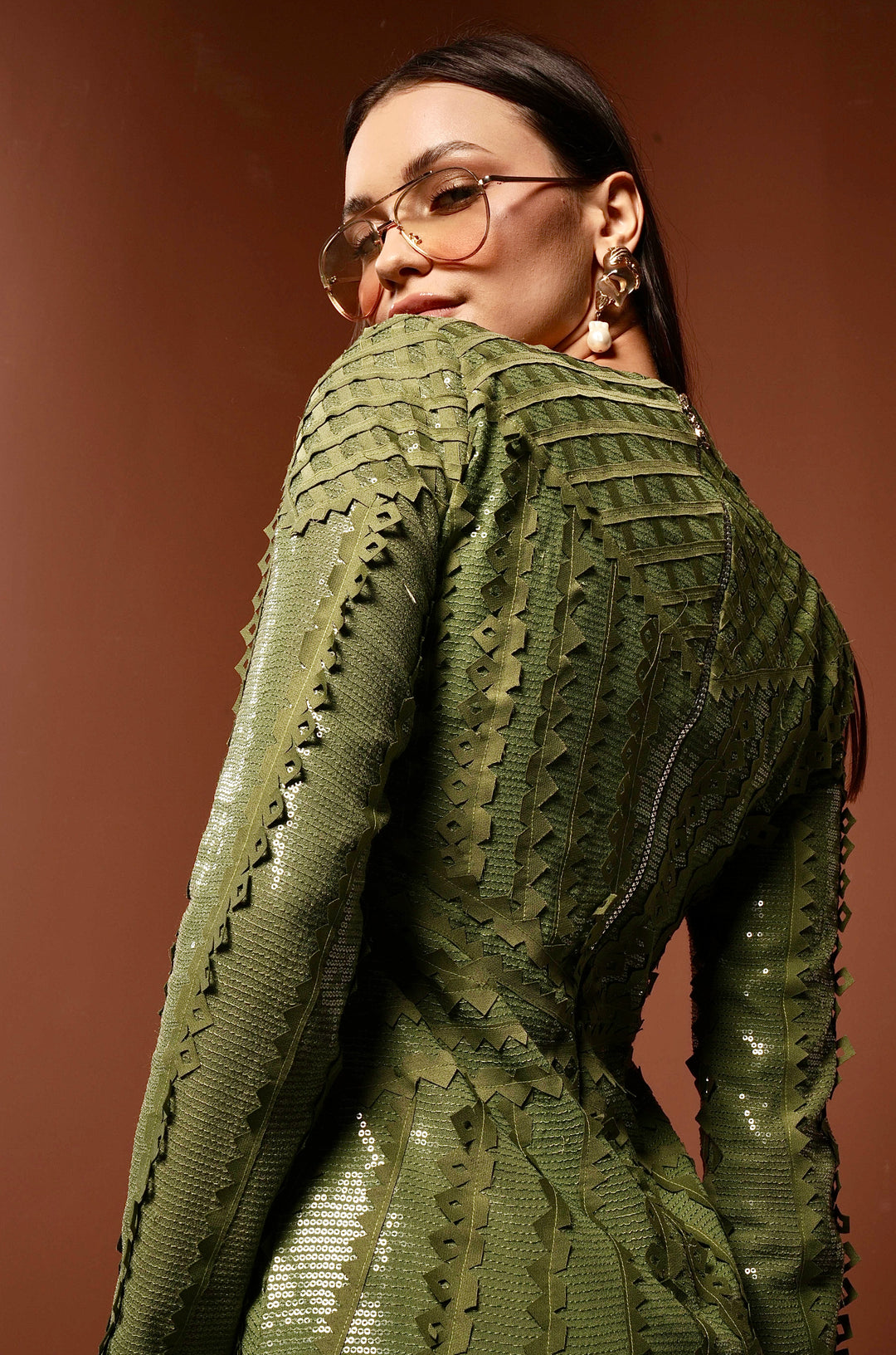 BASIL Sequinned Dress With Power Shoulder