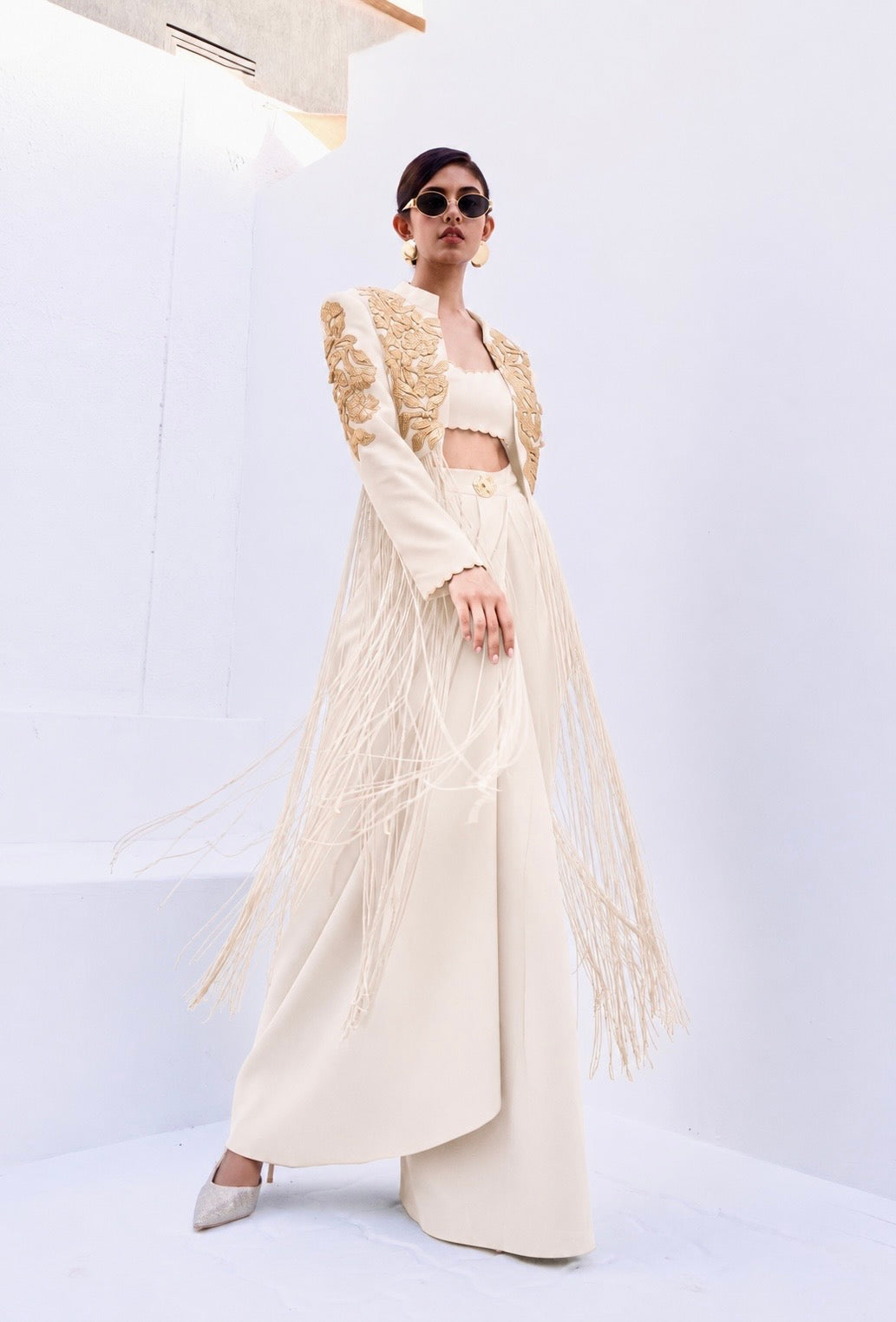 LAZIA fringe jacket & drape skirt