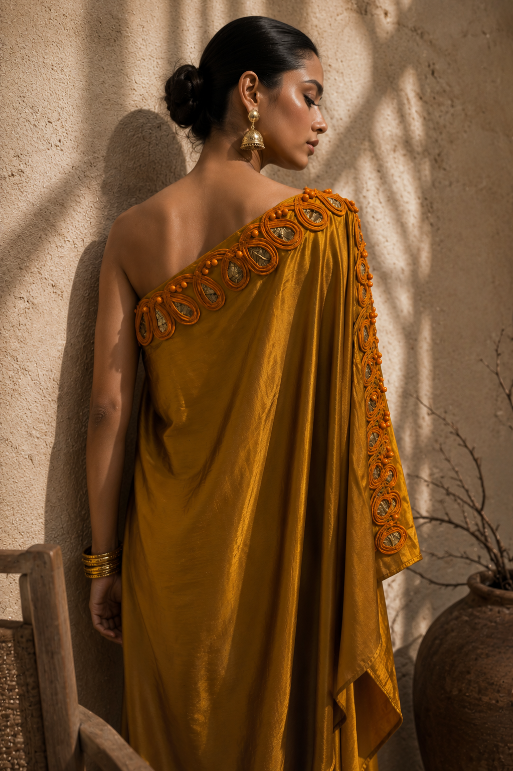TALI one-shoulder kaftan & pants