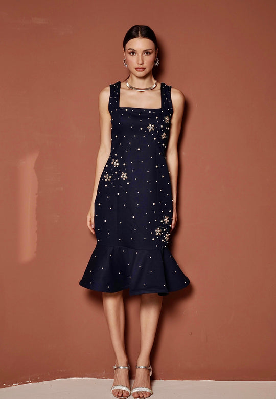 STAR Denim Dress With Peplum Hem