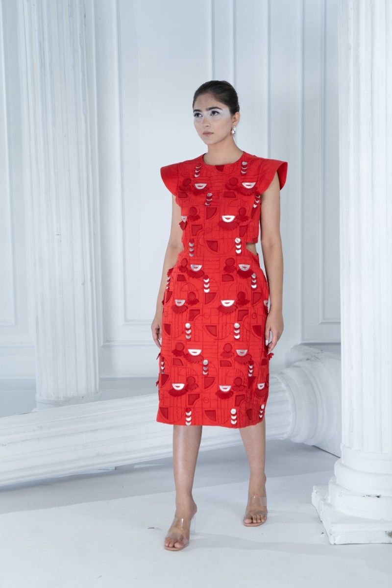 CRIMSON athens 3d structured dress