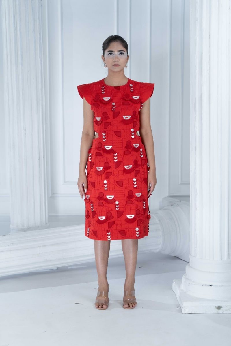 CRIMSON athens 3d structured dress