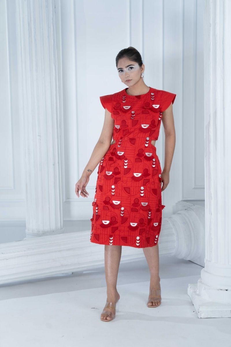 CRIMSON athens 3d structured dress