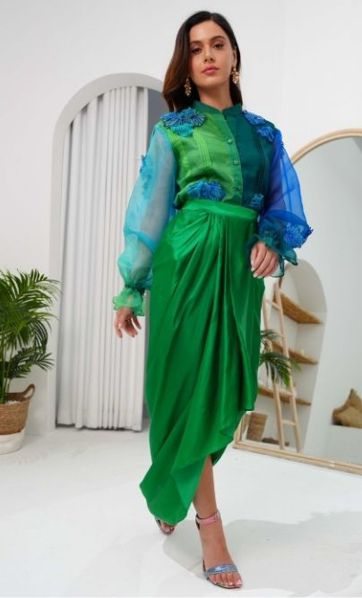 NYLA floral shirt with draped skirt