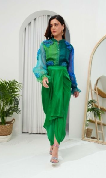 NYLA floral shirt with draped skirt