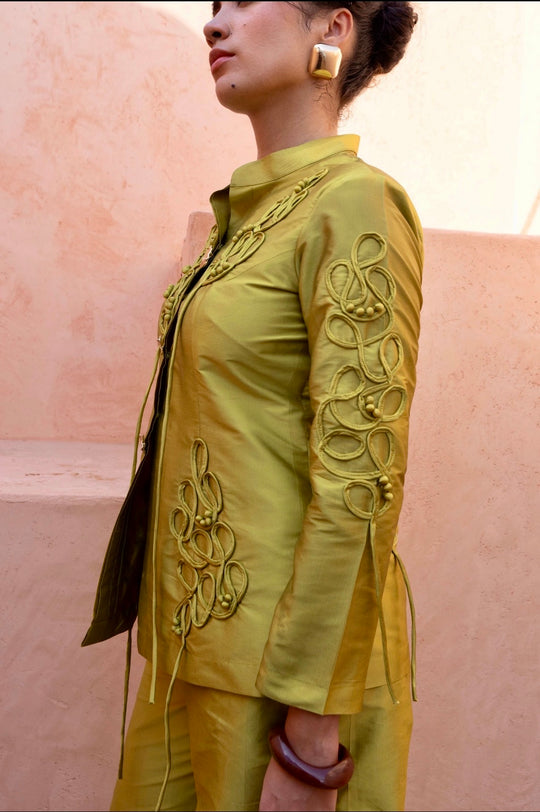 LILA silk bandhgala set (lime)