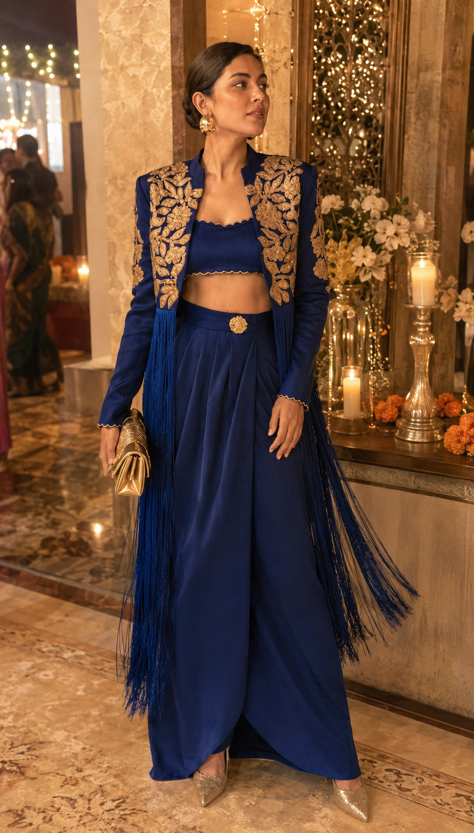 LAZIA fringe jacket & drape skirt