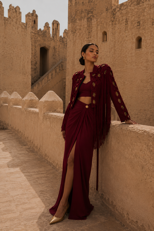 ZORA fringe jacket & drape skirt