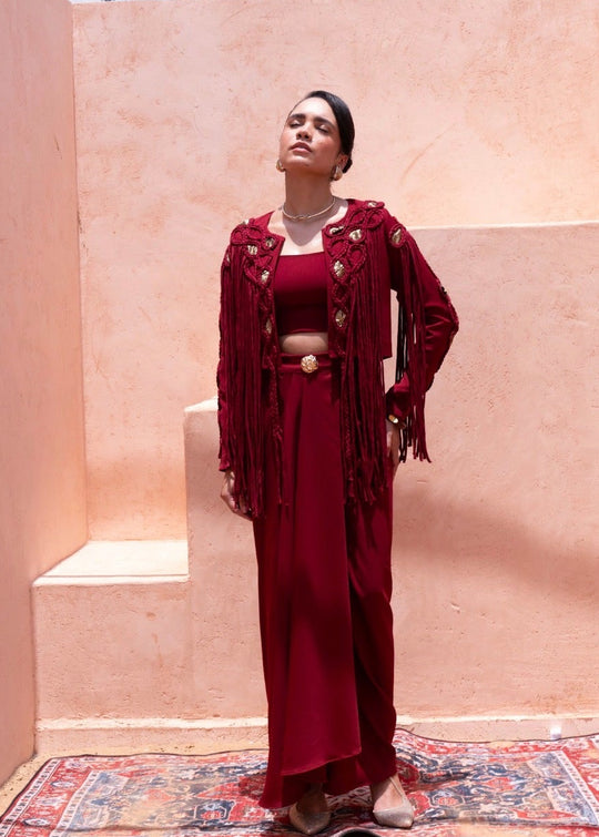 ZORA fringe jacket & drape skirt