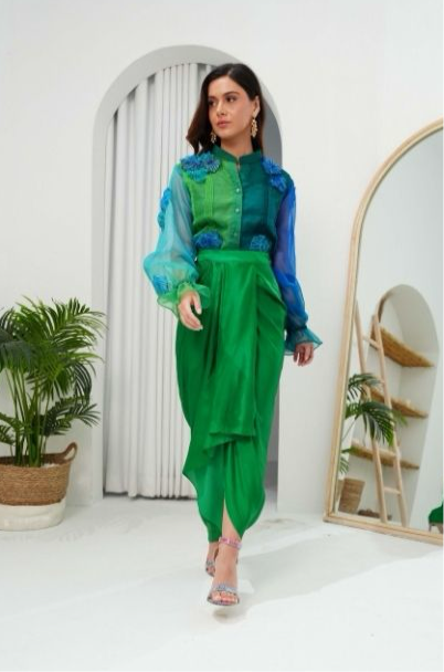 NYLA floral shirt with draped skirt