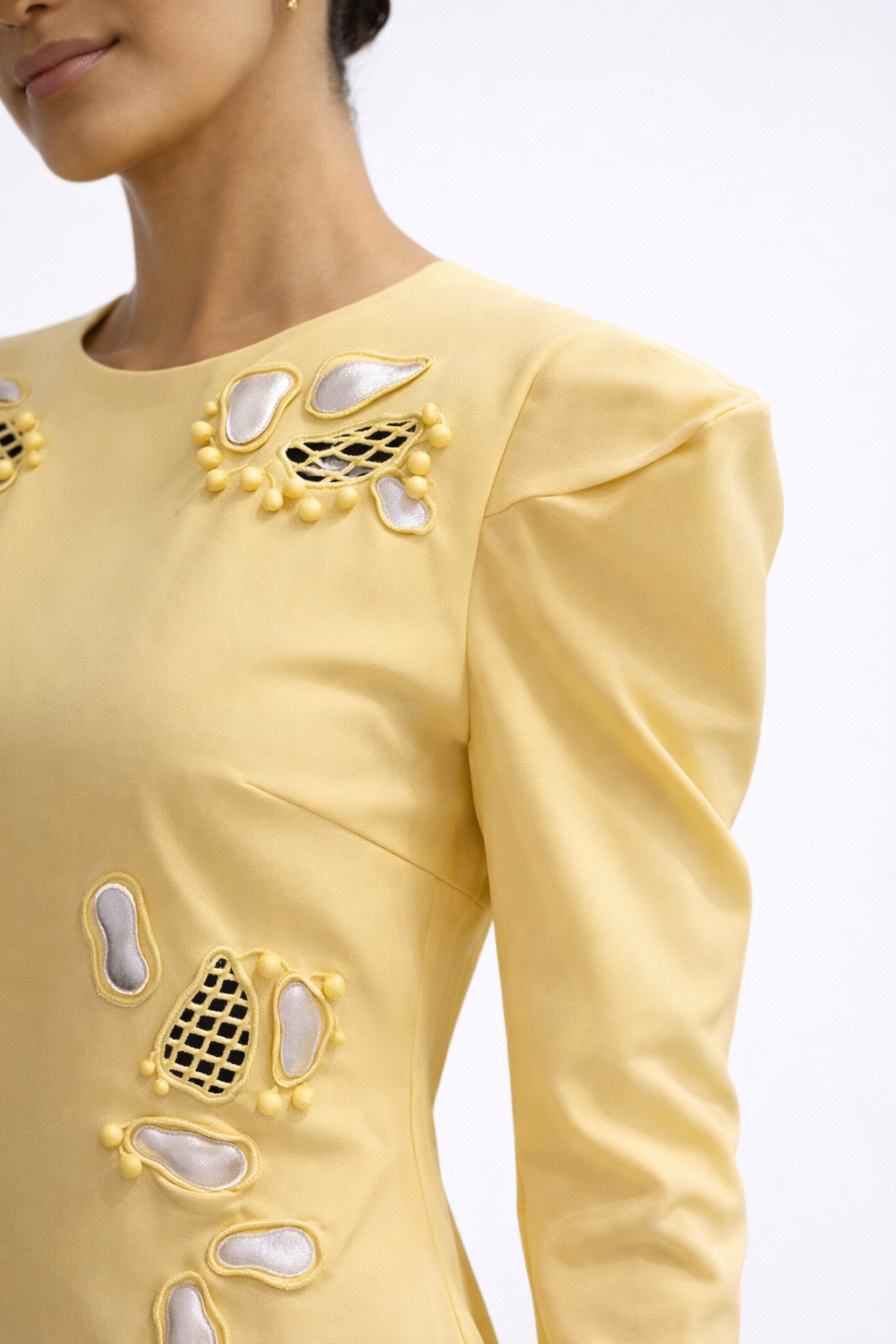 ARIES Power-shoulder cutwork dress