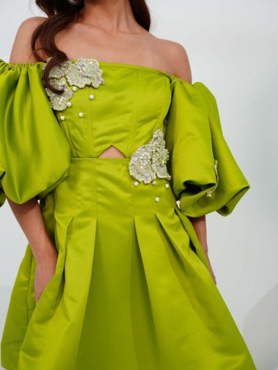 GINA lime-green corset dress