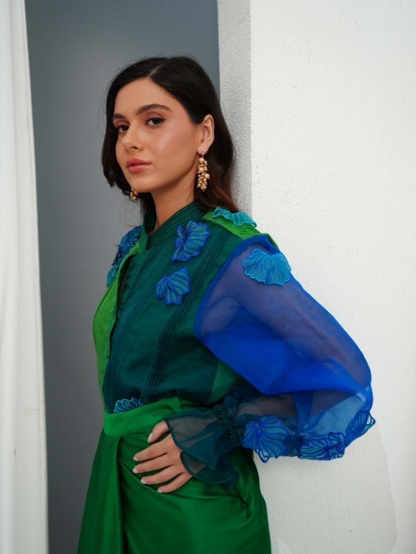 NYLA floral shirt with draped skirt