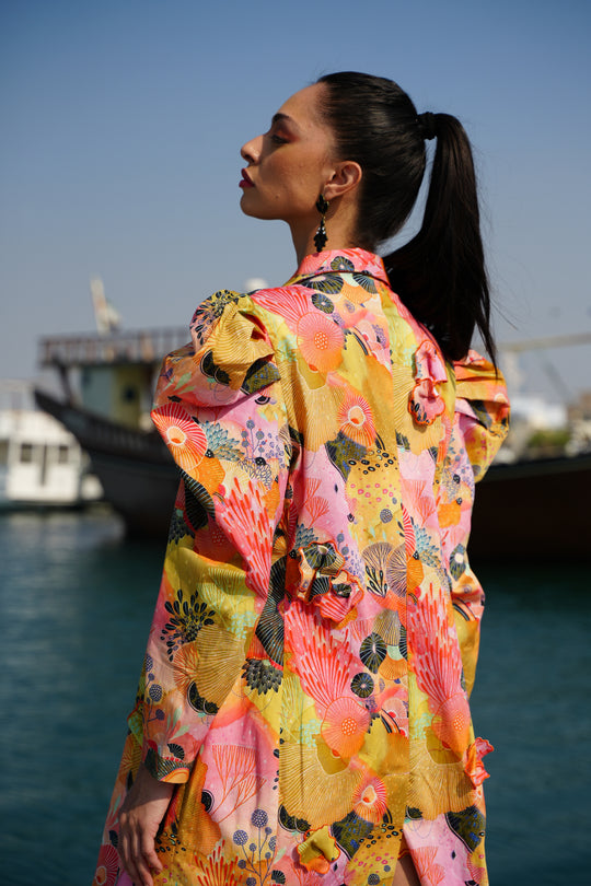 SILIA Printed Blazer With Embroidered Dress