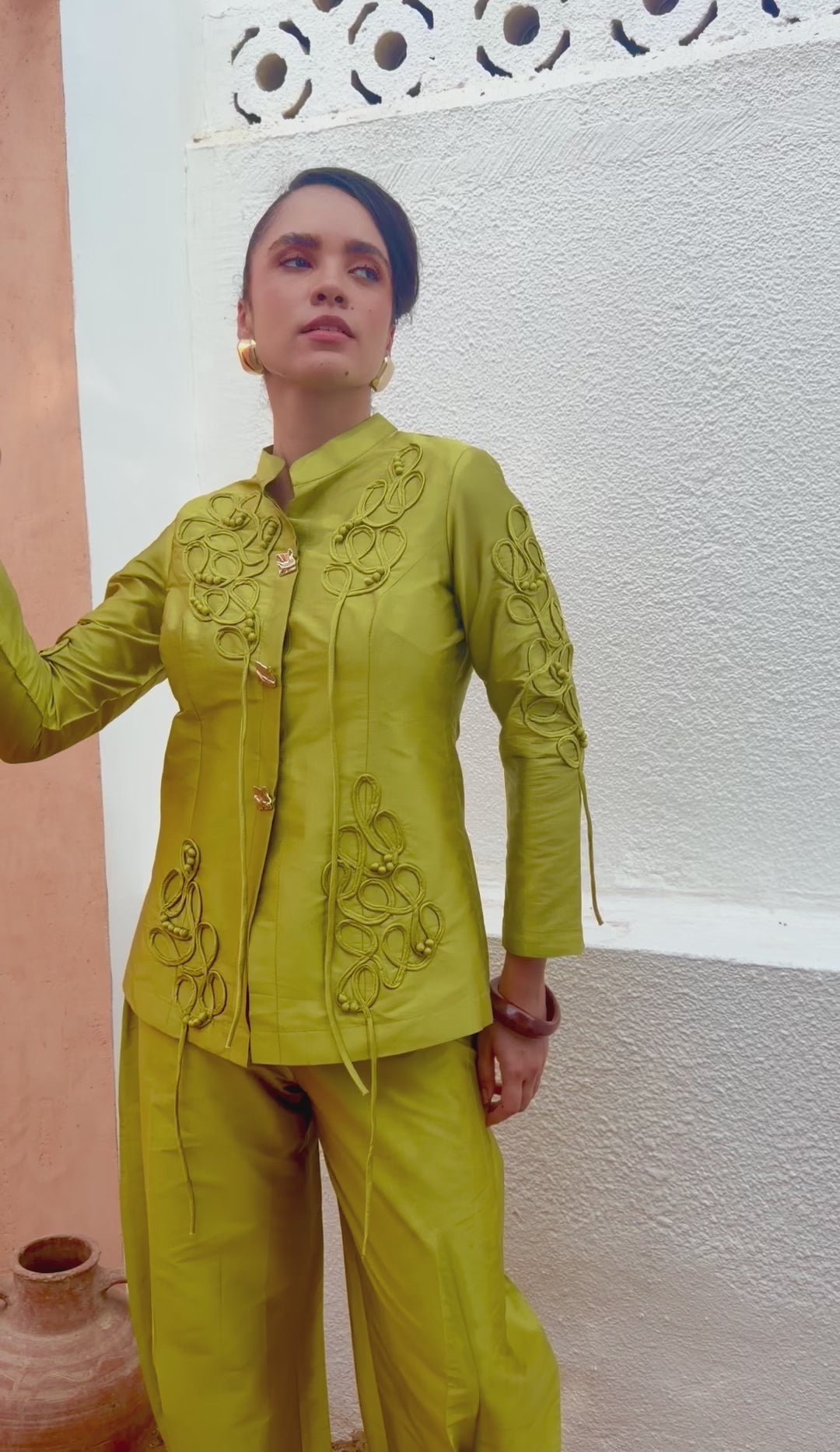 LILA silk bandhgala set (lime)