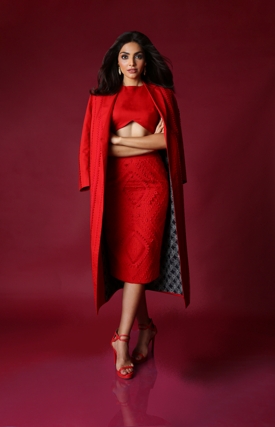ALBA Applique Blazer With Top And Skirt