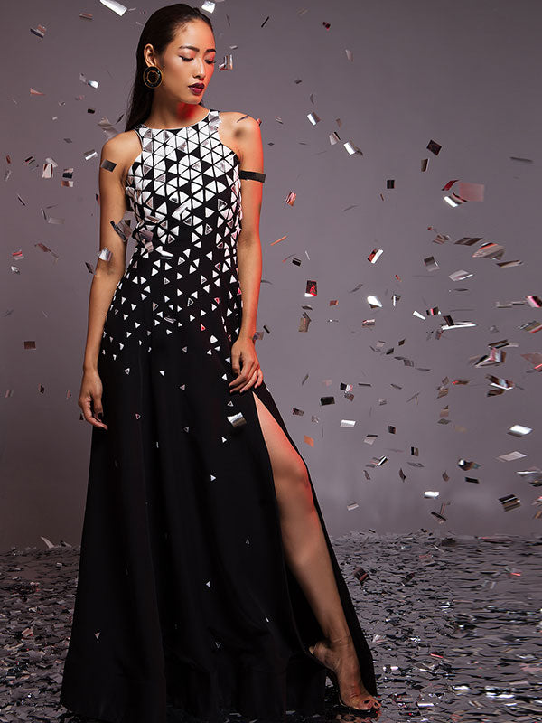 PARIS Gown With Metallic Applique