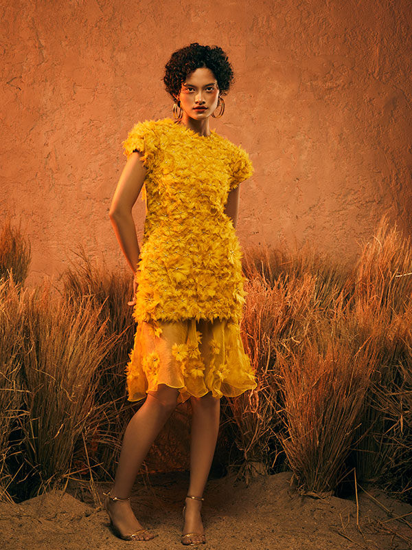 SUN Goddess Floral Textured Dress