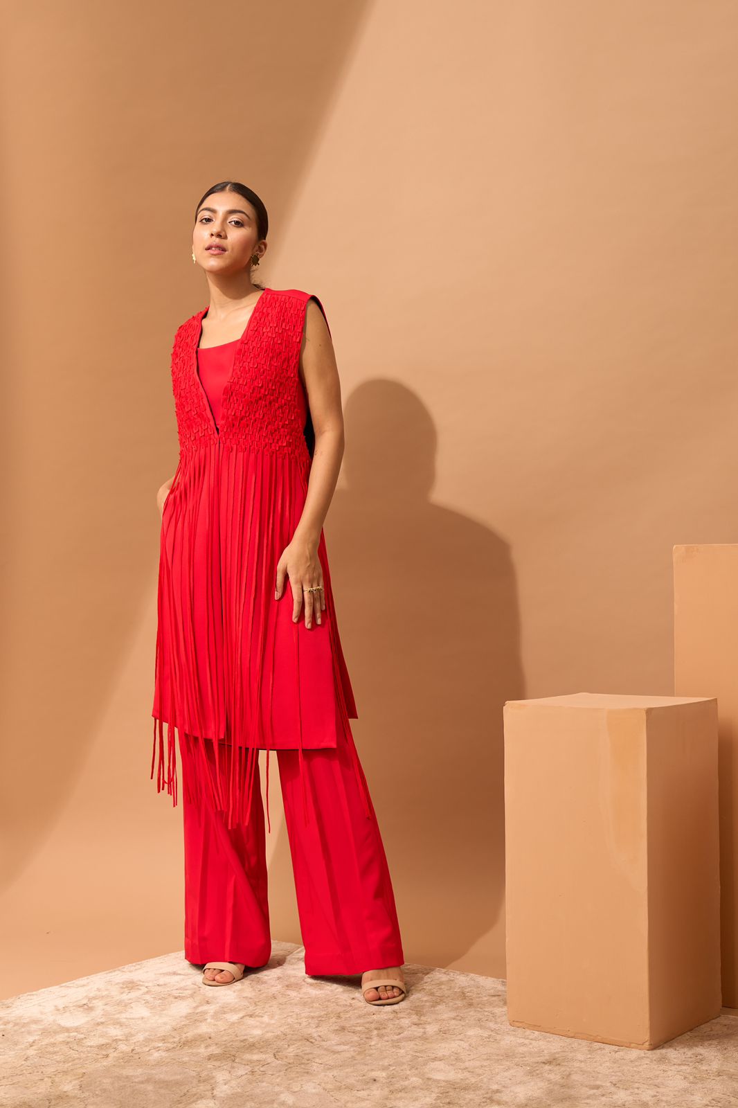MILA Fringed Trench And Pants Set