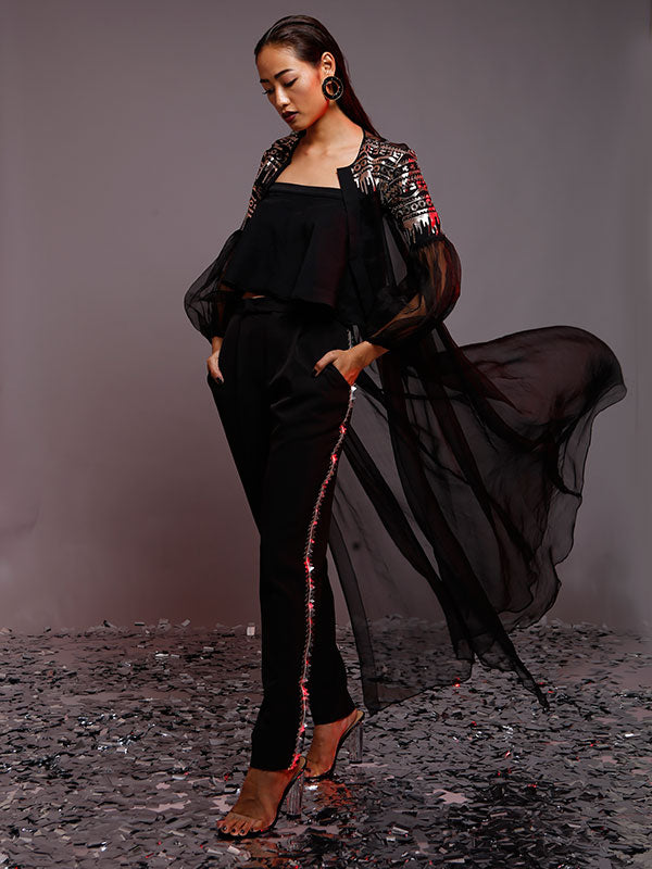 NICHE -1 Organza Jacket With Gold Leather Cutwork